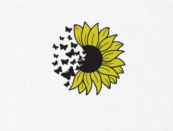 Butterfly Sunflower Embroidery Design - 5 Sizes