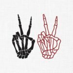 Skull Hands Peace Sign Embroidery Design - 5 Sizes