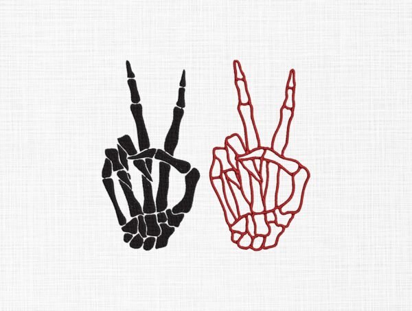 Skull Hands Peace Sign Embroidery Design - 5 Sizes