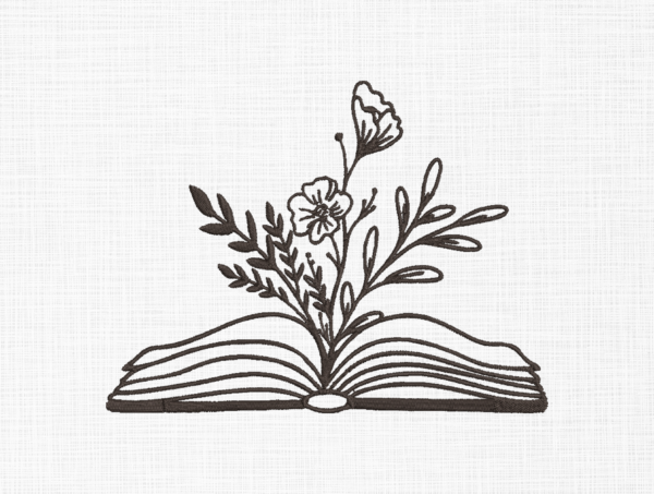 Flowers in Book Embroidery Design - 5 Sizes