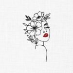 Floral Women Line Art Embroidery Design - 5 Sizes