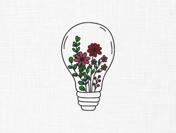Floral Light Bulb Embroidery Design - 5 Sizes