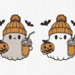 Cute Ghost with Pumpkin Embroidery Design - 4 Sizes