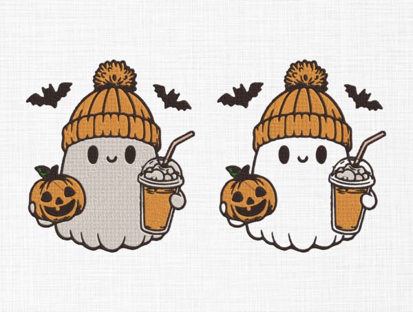 Cute Ghost with Pumpkin Embroidery Design - 4 Sizes
