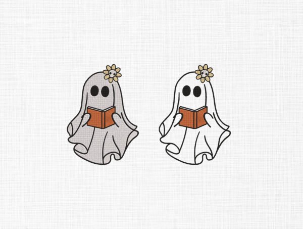 Ghost with book Embroidery Design - 5 Sizes