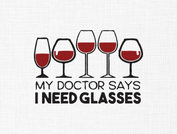 Wine Glasses Embroidery Design - 5 Sizes