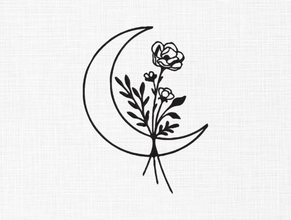 Floral Moon Embroidery Design - 5 Sizes