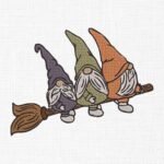 Gnomes on Broomstick Embroidery Design - 5 Sizes