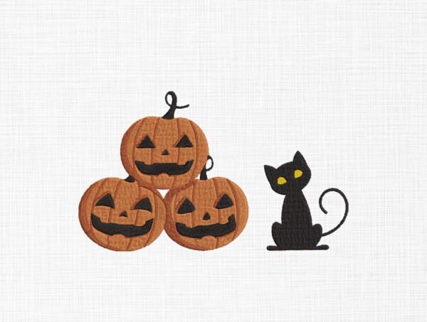 Pumpkin and Cat Embroidery Design - 5 Sizes