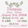 Baby Birth Announcement Template Embroidery - 4 Sizes
