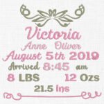 Baby Birth Announcement Template Embroidery - 4 Sizes