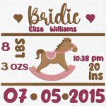 Baby Birth Announcement Toy Template Embroidery - 4 Sizes