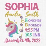 Baby Birth Unicorn Template Embroidery Design - 5 Sizes