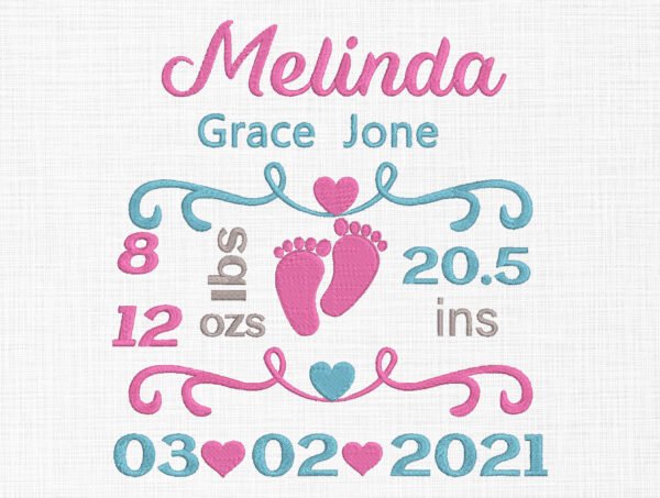 Baby Birth Template Embroidery Design- 5 Sizes