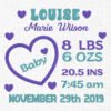 Baby Birth Heart Template Embroidery Design- 5 Sizes