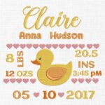 Baby Birth Duck Template Embroidery Design- 5 Sizes