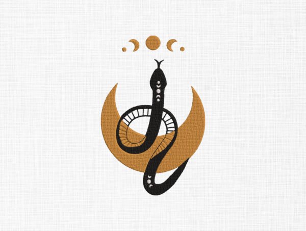 Celestial Snake On Moon Embroidery Design - 5 Sizes