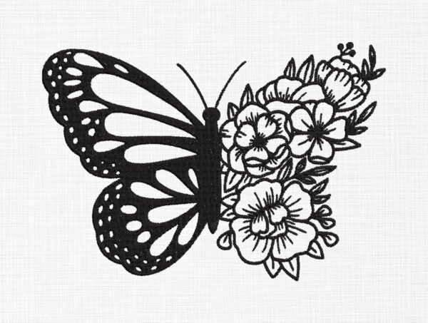 Floral Butterfly Embroidery Design - 5 Sizes