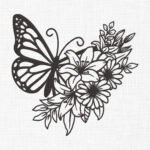 Floral Butterfly Silhouette Embroidery Design - 5 Sizes