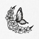 Butterfly with Floral Moon Embroidery Design - 5 Sizes