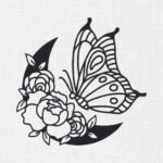 Butterfly with Moon Embroidery Design - 5 Sizes