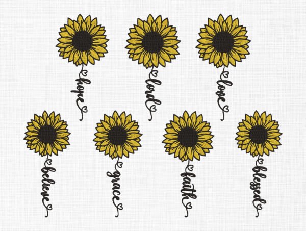 Hope Love Faith Sunflowers Bundle Embroidery Design - 5 Sizes