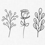 Flowers Line art Embroidery Design - 6 Sizes