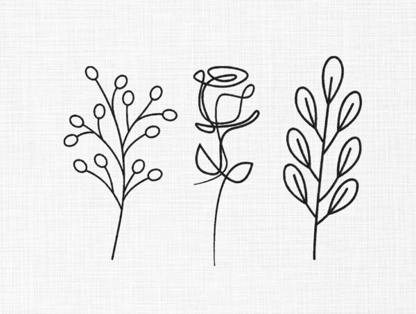 Flowers Line art Embroidery Design - 6 Sizes