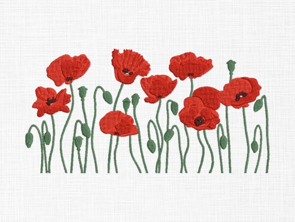 Poppy Flowers Embroidery Design - 5 Sizes