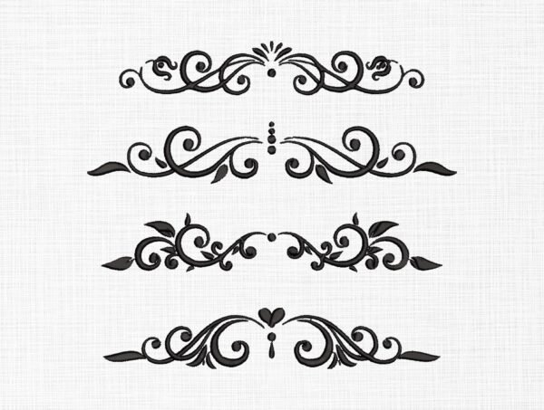 Swirl Border Accent Line Embroidery Design - 5 Sizes