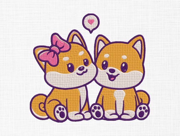 Cute Shiba Innu Dogs Embroidery Design - 6 Sizes