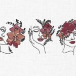 Boho Women Floral face Embroidery Design - 5 Sizes
