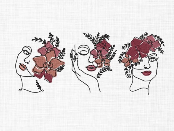 Boho Women Floral face Embroidery Design - 5 Sizes