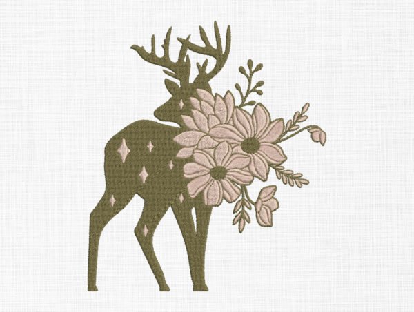Floral Deer Embroidery Design - 5 Sizes