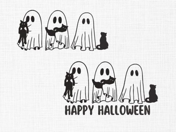 Ghost With Cats Embroidery Design - 5 Sizes