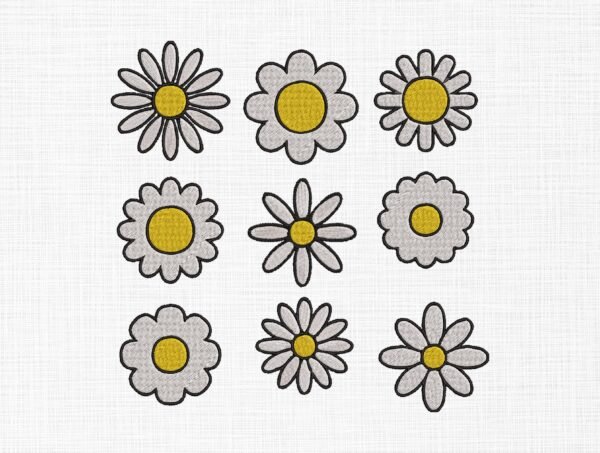Daisy Flowers Bundle Embroidery Design - 6 Sizes