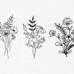 Flowers Bouquet Line Art Embroidery Design - 5 Sizes