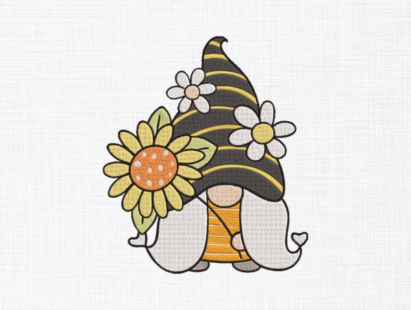 Floral Gnome Embroidery Design - 5 Sizes