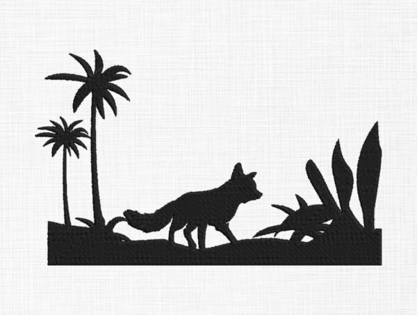 Fox in Forest Silhouette Embroidery Design - 5 Sizes