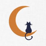 Cat on Moon Embroidery Design - 5 Sizes
