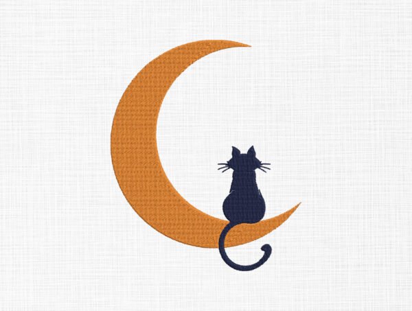 Cat on Moon Embroidery Design - 5 Sizes
