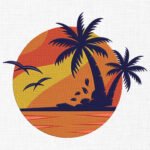 Sunset Scene Embroidery Design - 5 Sizes