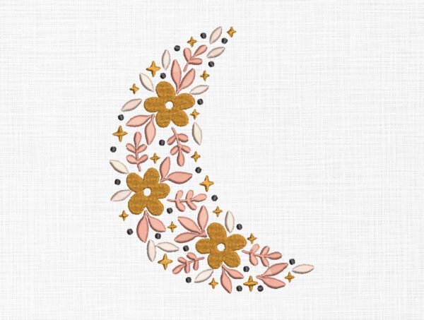 Floral Moon Embroidery Design - 5 Sizes