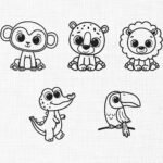 Cute Animals Line Art Bundle Embroidery Design - 5 Sizes