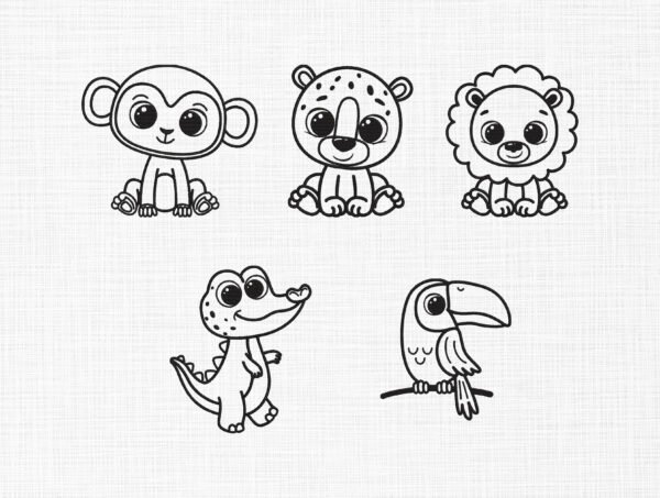 Cute Animals Line Art Bundle Embroidery Design - 5 Sizes