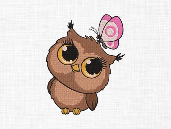 Cute Owl with Butterfly Embroidery Design - 5 Sizes