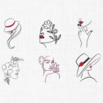 Women Line art Bundle Embroidery Design - 5 Sizes