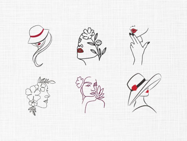 Women Line art Bundle Embroidery Design - 5 Sizes