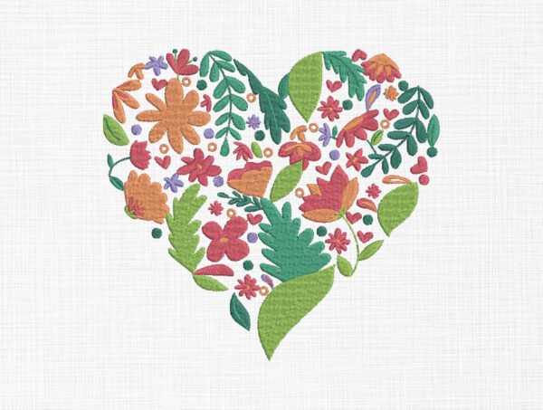 Floral Heart Embroidery Design - 5 Sizes