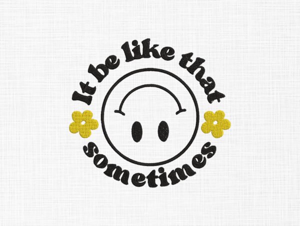 Smiley Face With Flowers Embroidery Design - 5 Sizes